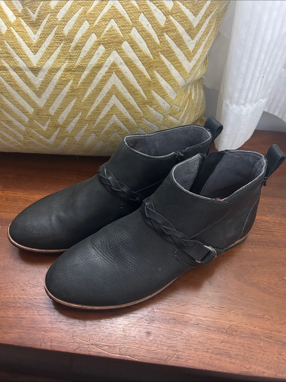 OluKai Black Braided Strap Ankle Booties